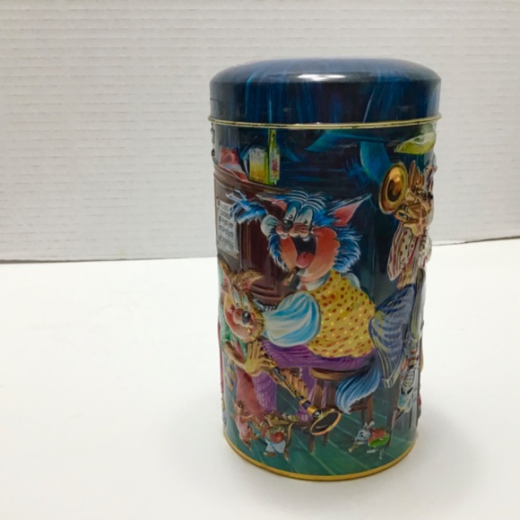 VINTAGE CHURCHILL JAZZ CATS CARTOON BAND MUSIC ENGLISH TOFFEE TIN MONEY BOX - Picture 4 of 7